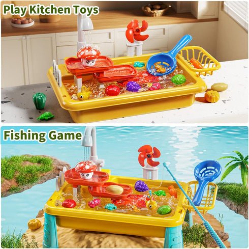 1-3 4-8 2 3 4 5 6 7 8 Kids Water Table Play Toy for Toddlers Years Old, Kitchen Sink with Electrical Pump and Flowing
