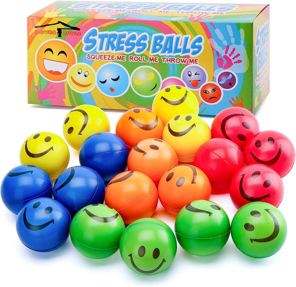 LovesTown 20 PCS Smile Face Stress Balls, 2.5 Inch Office Fidget Toys for Desk, Sensory Toys for Kids Stress Relief