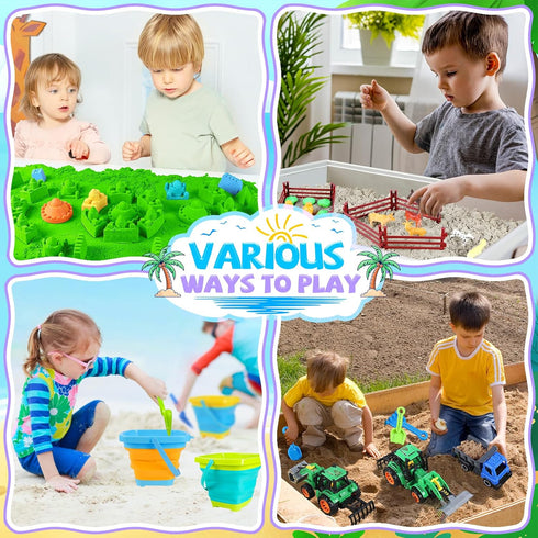 FHOZGECY Playset Set, 4-8 Beach Toys, Farm Sand Toys for Kids Boys and Girls with Collapsible Bucket, Tractor Sand