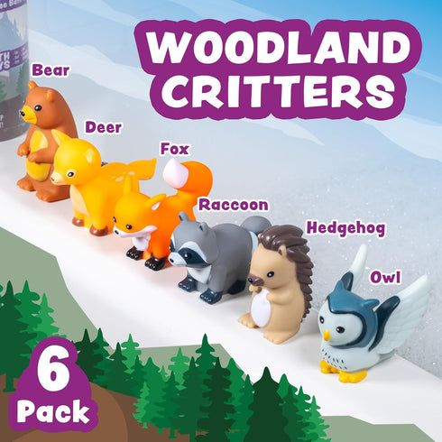 6 Pack Set Tub Works Woodland Animals Watertight Baby Bath Toys, | Sealed, No Hole Bath Toys Design Keeps Moisture Out