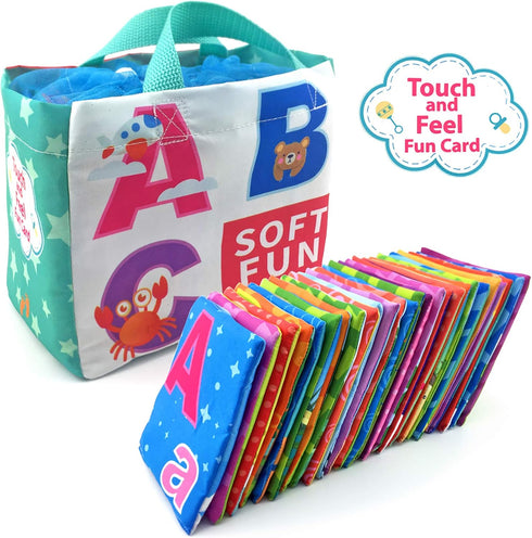 MoraBaby 26 0 1 2 3 Pieces Soft Alphabet Cards with Cloth Storage Bag for Babies Infants, Toddlers and Kids ABCs