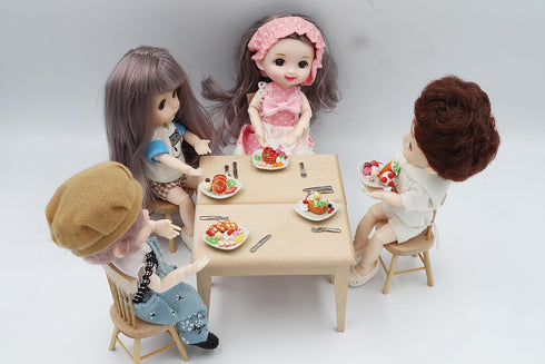 Miniature Dessert Plate Set 5 Assorted Handmade Clay Treats with Pancakes Waffles Ice Cream on 1-Inch Ceramic Plates