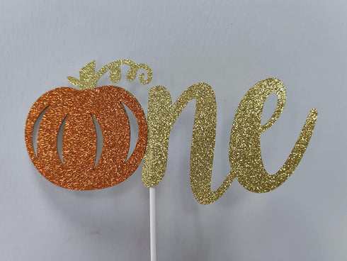Glitter Pumpkin One Cake Topper - Little Pumpkin 1st Birthday Decorations for Fall