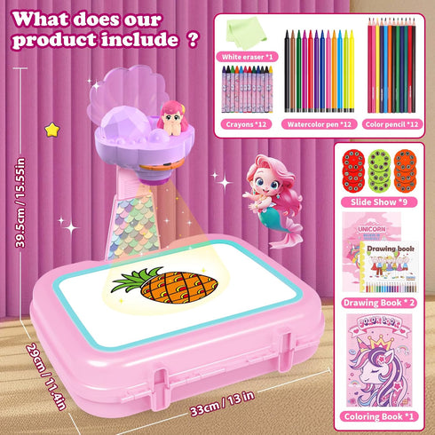3+ Hoarosall Drawing Projector for Kids, Arts and Crafts,Drawing Board Tracing Pad, Color Pens, Pencils, Crayons