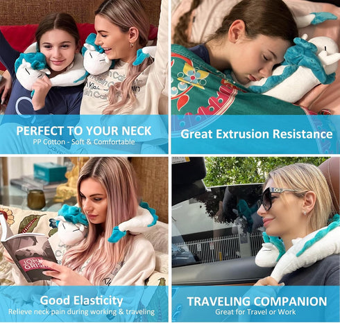 Dragon Neck Pillow - Cute Haku Anime Plush Doll Toy with Sleeping Eye Mask for Kids Travel Gift
