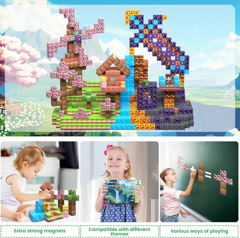 100PCS 3+ Magnetic Blocks, Magnetic Tiles Building Blocks, Magnet Cubes STEM Sensory Game Toys Christmas Birthday Gifts