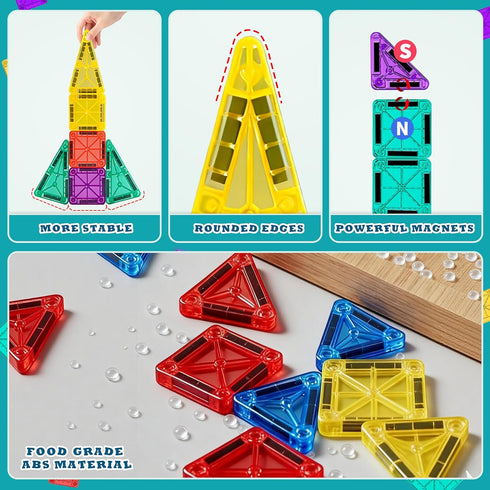 RiteHold 43PCS 2 Set 3-8 Magnetic Tiles for Kids Mini Magnet Tiles Building Toddlers Magnetiles Travel Toys with Case