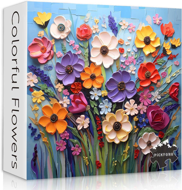 Colorful Flower 1000 Piece Puzzles for Adults, Spring Garden Mosaic Floral Jigsaw Art