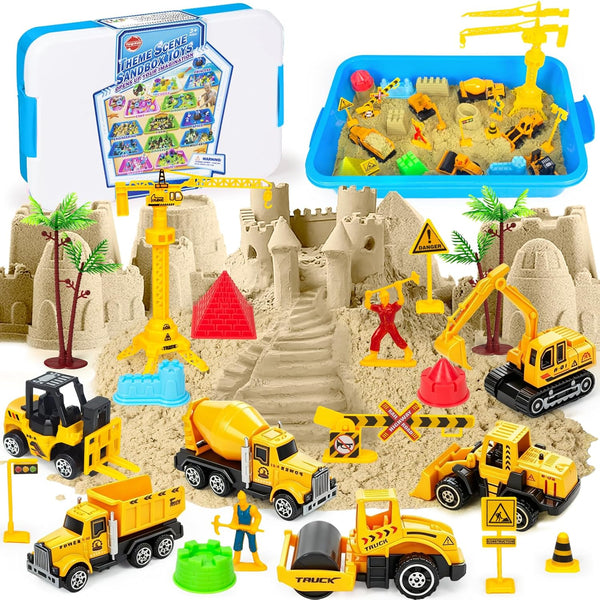 15 Inch Sensory Bin, Toddler Construction Sandbox Play Sand Art Kits with