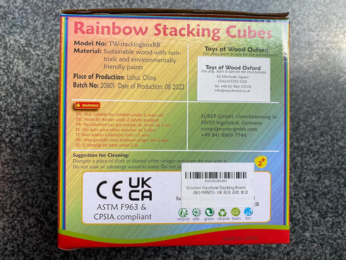 2 TOWO Wooden Stacking Boxes Rainbow Colours-Nesting and Sorting Cups Blocks for Toddlers-Stacking Cubes Educational