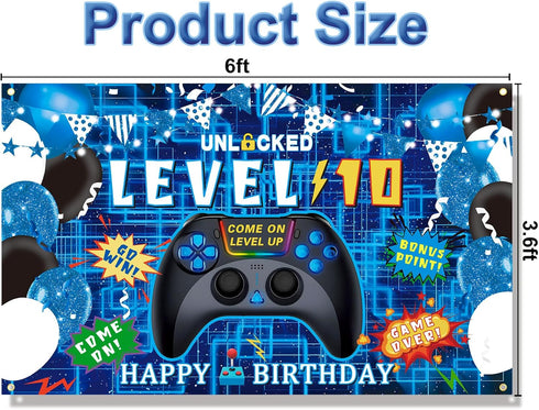 10th Birthday Decorations for Boys - Happy 10th Birthday Banner, Video Game Birthday Decorations Cheers to 10 Years