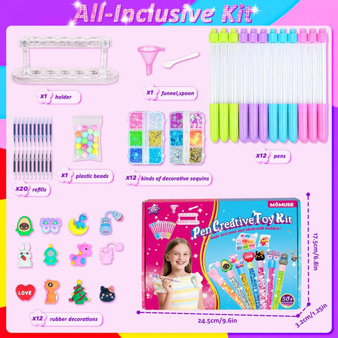 50 12 6 7 8 9 10 MOMUSE Accessories DIY Pen Making Kit, Fun Pen Creator Studio Making Sparkly Pens with Sequins Beads