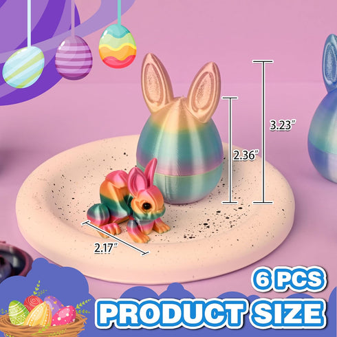 6PCS 3D Printed Bunny Eggs, Prefilled Egg with Articulated Rabbit Fidget Toys Inside, Party Favors, Classroom Prizes
