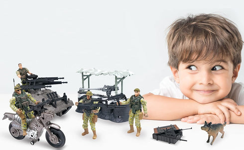 US Army Men Action Figures with Military Vehicles Playset, Toy Soldiers with Trucks, Helicopter for Kids