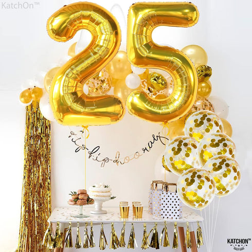KatchOn Gold 25 Balloon Numbers, 40 Inch, 25th Birthday Balloons with Confetti
