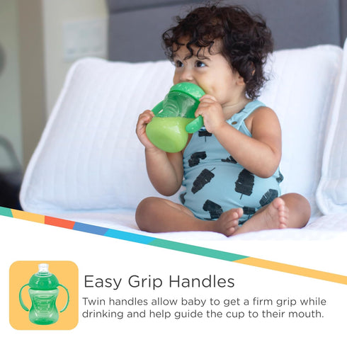 3 Pack Nuby Two Handle No Spill Toddler Sippy Cups - Toddler Cups Spill Proof with Easy and Firm Grip - Aqua, Blue