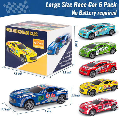 YEQOIZ 7 Inch 3 4 5 6 7 8 6Pack Race Toy Cars for Toddler Boys Girls Friction Powered Trucks for Kids Ages Years Old
