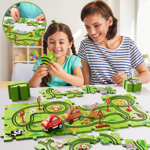 Bennol Toddler Toys for 3-5 Year Old Boys - 39 Jigsaw Puzzle Race Track Car Set for Kids