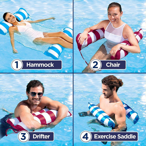Hammock Pack 3-Pack Aqua Monterey Pool Float - Three - Two Light Blue & One Burgundy/White Stripe