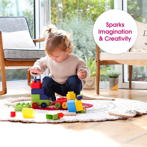 Edushape Train-Themed Soft Baby Blocks for Toddlers 1-3 - 30 Pieces in PVC Bag