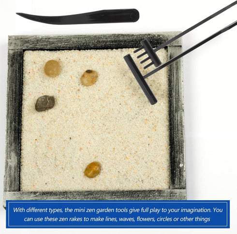 NUOBESTY 6pcs Mini Zen Garden Rake Tool Set, Desktop Sand Rock Push Drawing Pen Accessories for Zen Garden
