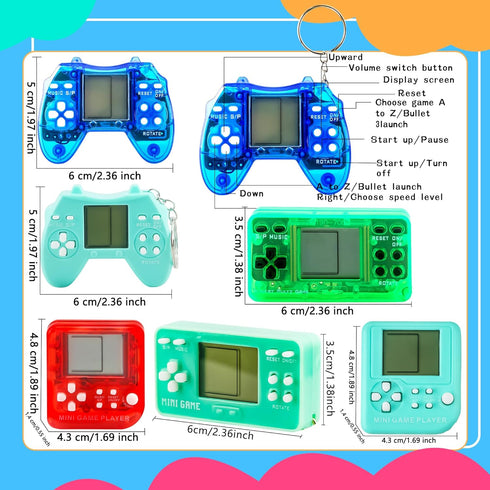 36 Pack Video Game Keychain Mini Square Handheld Keychains for Kids Birthday Party Favors, Class Prize Fillers