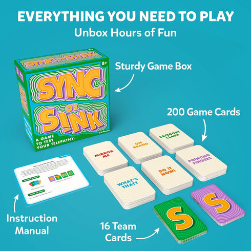 8, 9, 10 4-8 Sync or Sink - Hilarious Family Card Game for Kids, Teens & Adults, Fast-Paced Mind-Matching Partner