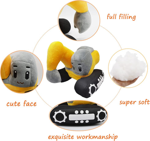 Soft Excavator Stuffed Construction Toy, Cute Plush Digger Truck, Excellent Gift for Kids, 11 Inches