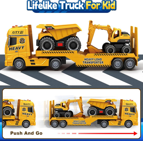 3 4 5 6 7 25" Bstoyder Toddler Boy Toys for Years Kids, Semi Construction Carrier Truck Toy with Excavator and Dump