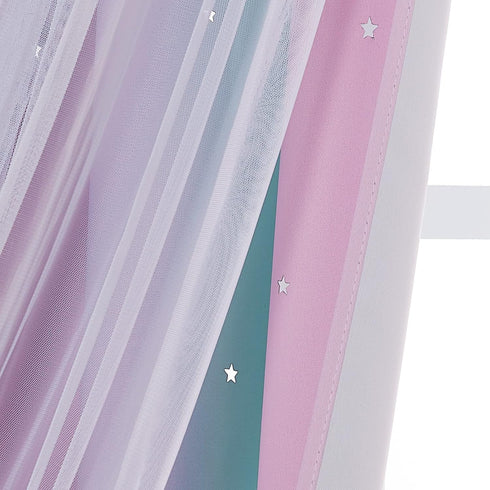 W52 L84) NICETOWN Baby Room Decor, White Gauze & Blackout Drapes Assembled, Star Cut Romantic and Colorful Curtains