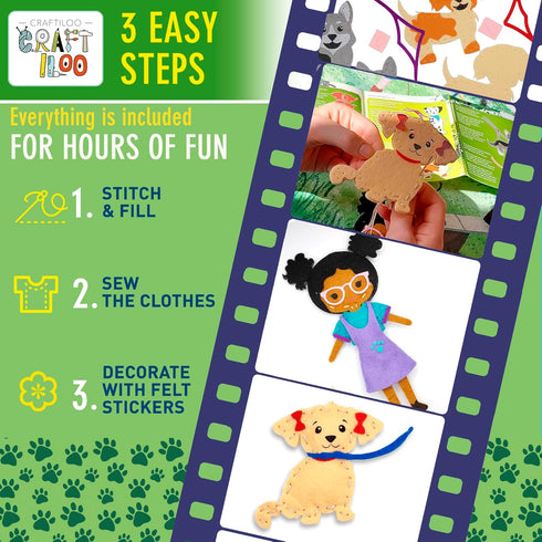 8 8-12 CRAFTILOO Pre-Cut Dogs Stuffed Animal Fun Kids Sewing Kit for Kids Ages Children Beginners Sewing kit Kid Puppy