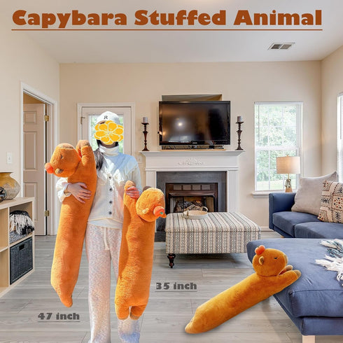 Hofun4U Capybara Plush Pillow, Long Body Stuffed Animal with Persimmon Plush, 47 inch