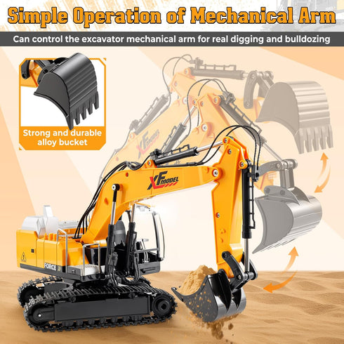 3, 4, 5, 6, 7, 8, 9, 10+ 13CH V-Opitos RC Excavator Toys for Boys Age Years Old, Excavable Remote Control Construction