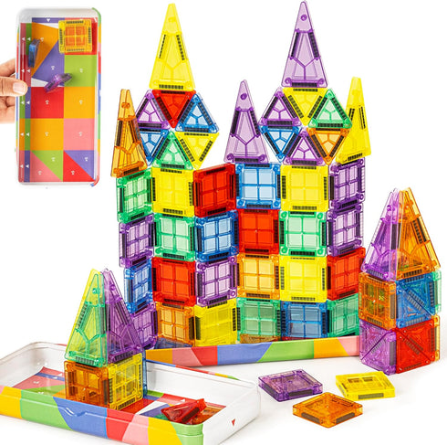 cossy Mini Magnetic Tiles, 80 PCS Magnet Tiles Travel Toys with Iron