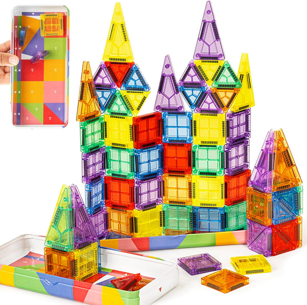 cossy Mini Magnetic Tiles, 80 PCS Magnet Tiles Travel Toys with Iron