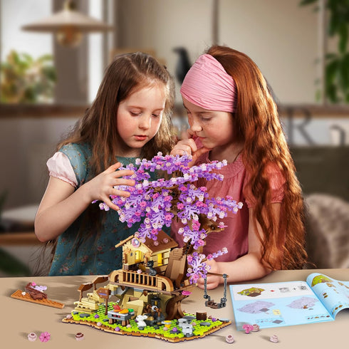 Sitodier 880pcs Set 6-14, Set 6 7 8 9 10 11 12+ Cherry Blossom Tree House Building Toy, Cherry Blossom Bonsai Building