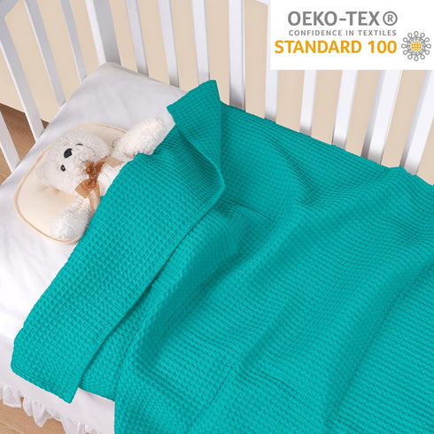 PHF 100% Cotton Baby Waffle Blankets, Lightweight Washed Soft Breathable, 30"x40" for Boys and Girls, Teal