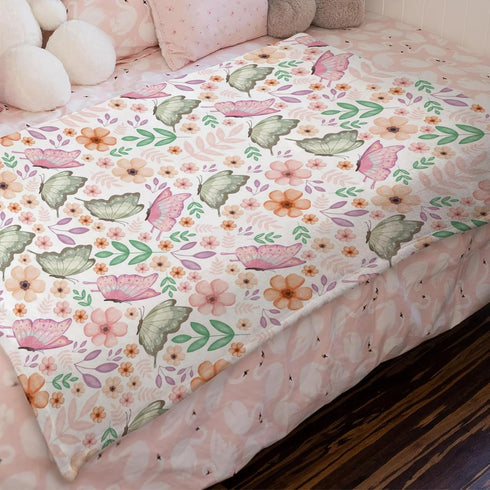 Watercolor Spring Garden Floral Butterflies Baby Blanket for Girls, Colorful Flowers Receiving Blanket 30x40