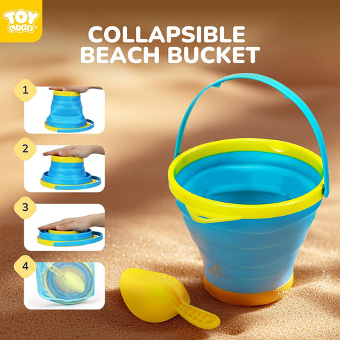 3 3 TOY Life Collapsible Beach Bucket Toys for Kids Beach Essentials with Portable Seashell Bags & Silicone Collapsible