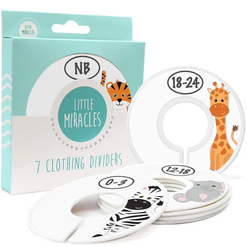 Baby Closet Size Dividers - 7X Safari Nursery Closet Dividers for Baby Clothes - Elephant Giraffe Zebra Lion Monkey