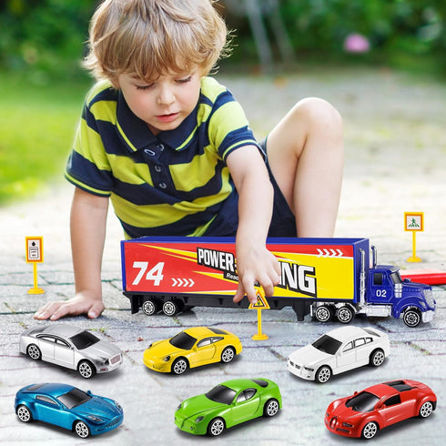 Toddler Car Toys for Boys Ages 3-6, Die Cast Racing Car Toys Set with Play Mat Gift for Kids