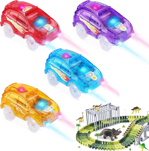 Tracks Cars Replacement Only, Toy Cars for Tracks Glow in The Dark, Magic Car Accessories with 5 Flashing LED Lights,