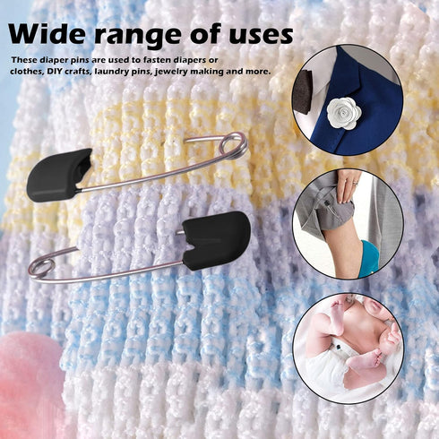 Lxnoap 10-Pack Stainless Steel Baby Safety Pins (Black)