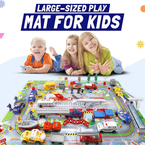 57 Commercial Playset PCS Airport with Airplane Toys, Play Vehicles, Fire Trucks, Police Cars & Figures