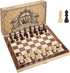 AMEROUS 12" x 12" Magnetic Wooden Chess Set - Kids Age 6+, 2 Bonus Extra Queens, Folding Board with Storage Slots