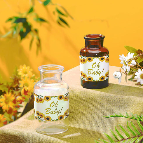 Outus 40 Pieces Sunflower Baby Shower Water Bottle Labels Floral Water Bottle Labels Waterproof Sunflower Bottle