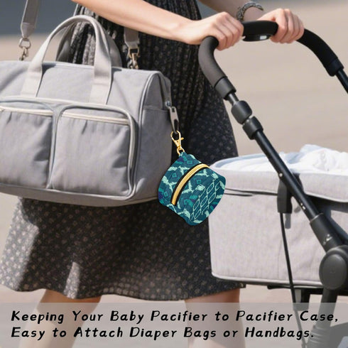 PYBUG Boho Tribal Aztec Round Pacifier Storage Case, Polyester & TPU Lined with Hook Buckle, Pacifier Container Box