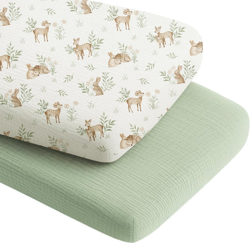 Konssy 2 Pack Muslin Bassinet Sheets for Boys, Girls, 100% Cotton Soft
