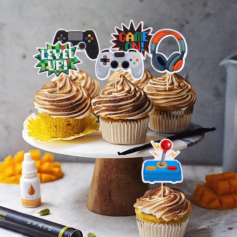 36 PCS Assembled Video Game Cupcake Toppers Game On Controllers for Kids Birthday Party Decorations