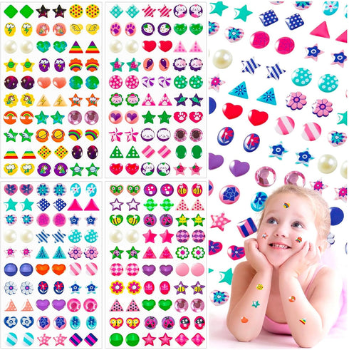 240PCS Sticker Earrings for Little Girls - 3D Gems Self-Adhesive Glitter Craft Crystal Stickers